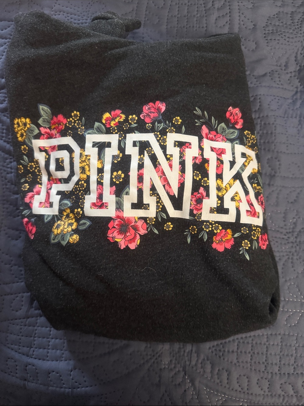PINK Victoria's Secret Black Floral Logo Hoodie
